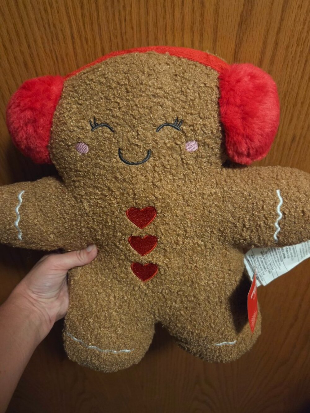 Gingerbread pillow with ear muffs